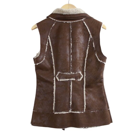 Brown Faux Shearling Suede Western Style Vest - Picture 2 of 12